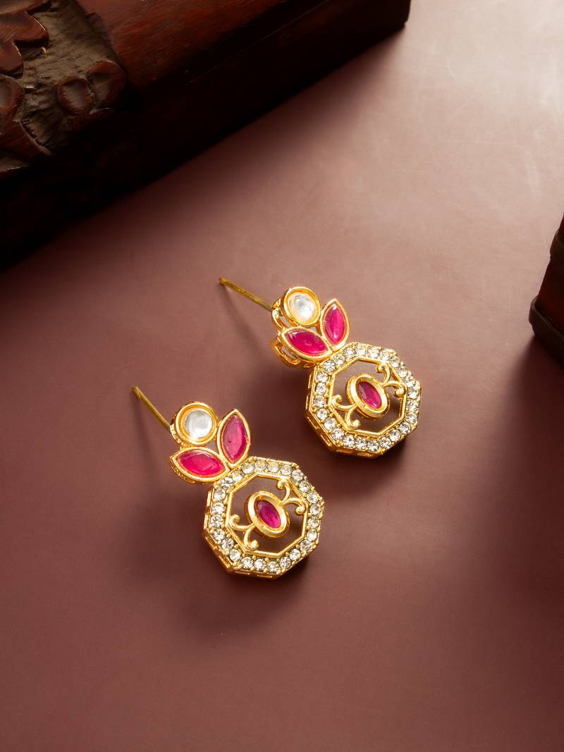 Red stone geometric drop earrings