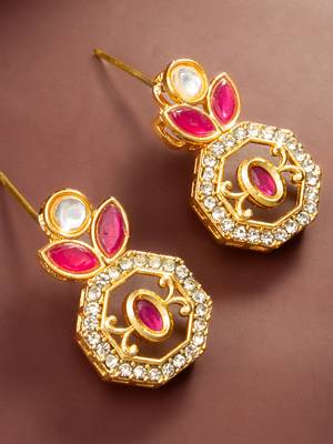 Red stone geometric drop earrings 2