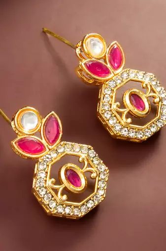Red stone geometric drop earrings