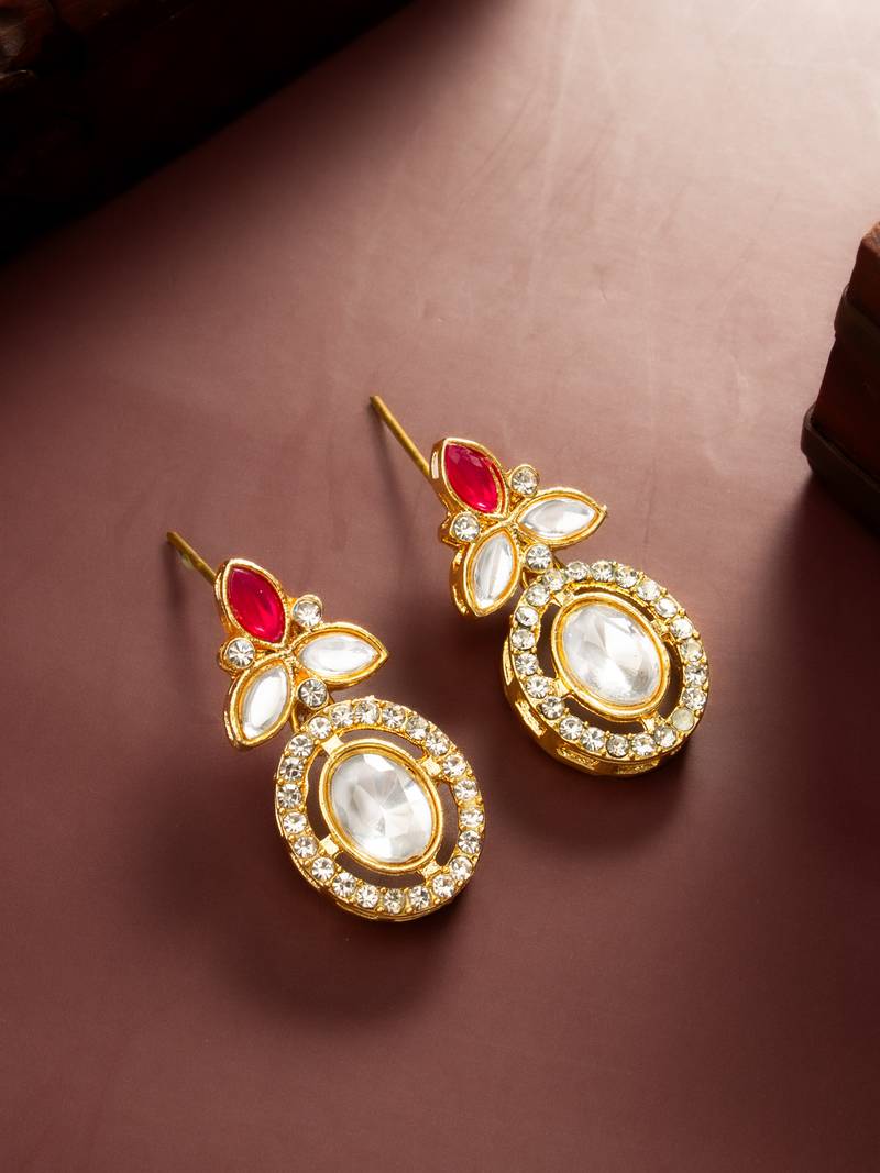 pink white halo drop earrings