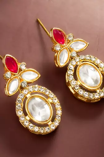 pink white halo drop earrings