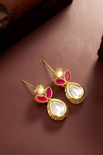 pink white pear drop earrings