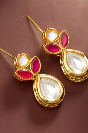 pink white pear drop earrings
