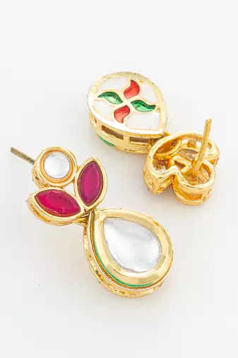 pink white pear drop earrings