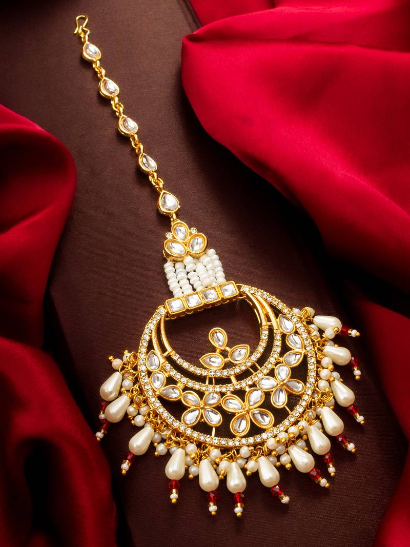 Pearl cascade kundan maang tikka