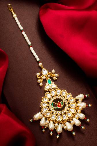 Peacock kundan bridal maang tikka