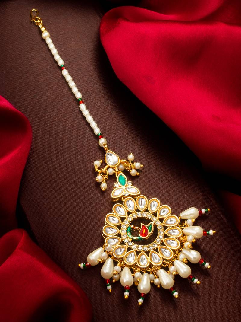 Peacock kundan bridal maang tikka