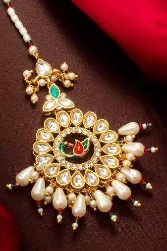 Peacock kundan bridal maang tikka