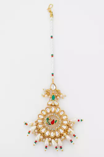 Peacock kundan bridal maang tikka