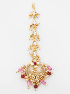 Pink polki chandbali maang tikka 3