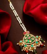 Green meenakari kundan maang tikka