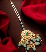 Teal mint kundan maang tikka