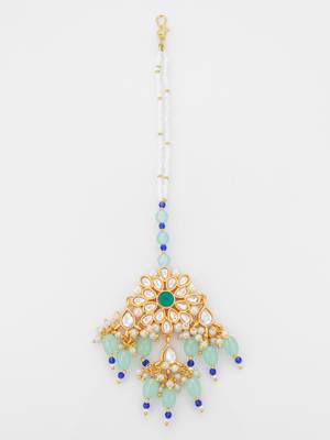 Teal mint kundan maang tikka 2