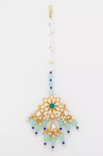 Teal mint kundan maang tikka