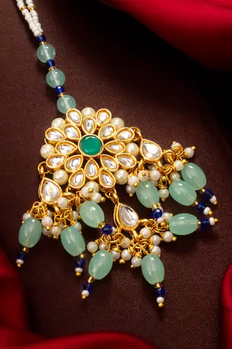 Teal mint kundan maang tikka