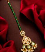 Green chandbali kundan maang tikka