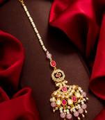 Pink pearl kundan beaded maang tikka
