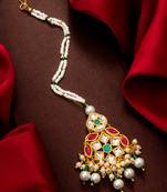 Green ruby kundan pearl maang tikka