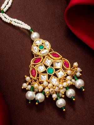 Green ruby kundan pearl maang tikka 2