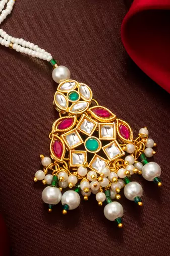 Green ruby kundan pearl maang tikka