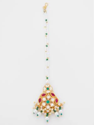 Green ruby kundan pearl maang tikka 3