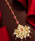 Ruby kundan pearl fringe maang tikka