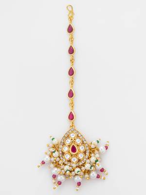 Ruby kundan pearl fringe maang tikka 3