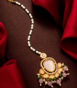Pink peach kundan pearl maang tikka