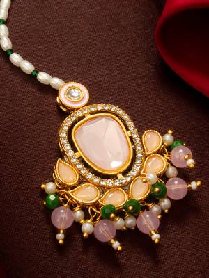 Pink peach kundan pearl maang tikka 2
