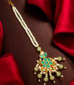 Teal pearl beaded maang tikka