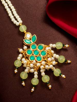 Teal pearl beaded maang tikka 2