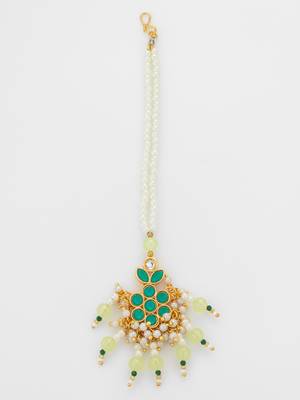 Teal pearl beaded maang tikka 3