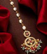Aqua ruby kundan maang tikka