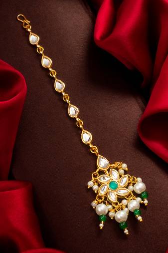 Teal floral kundan maang tikka