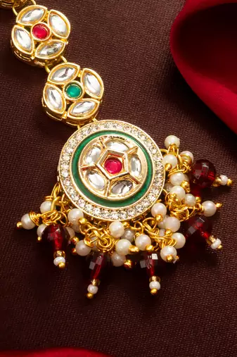 Green meenakari kundan maang tikka