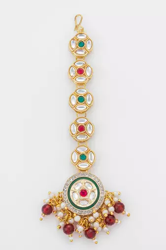 Green meenakari kundan maang tikka