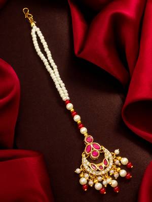 Ruby floral pearl maang tikka 1