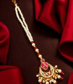 Ruby floral pearl maang tikka