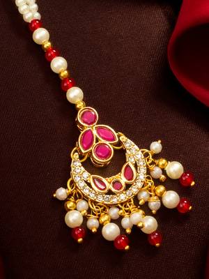 Ruby floral pearl maang tikka 2