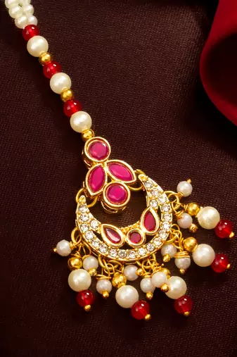 Ruby floral pearl maang tikka