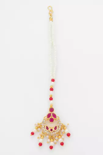 Ruby floral pearl maang tikka