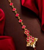 Ruby floral pearl drop maang tikka