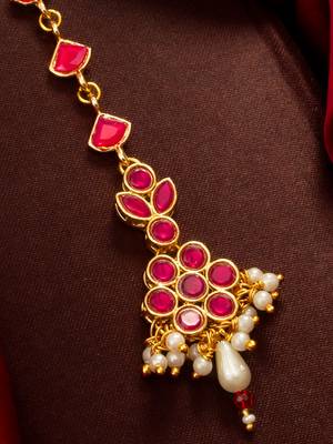 Ruby floral pearl drop maang tikka 2