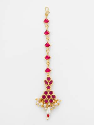Ruby floral pearl drop maang tikka 3