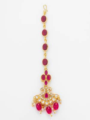 Ruby pink kundan maang tikka 3