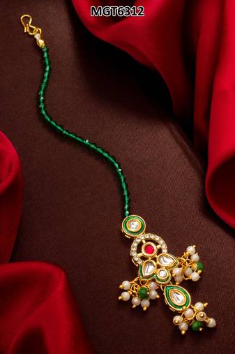 Green meenakari pearl maang tikka