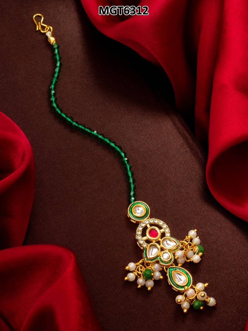 Green meenakari pearl maang tikka