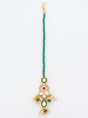 Green meenakari pearl maang tikka 2