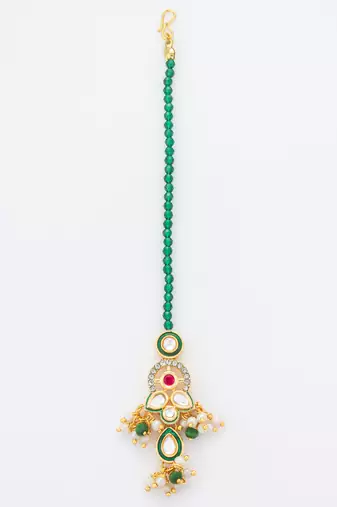 Green meenakari pearl maang tikka