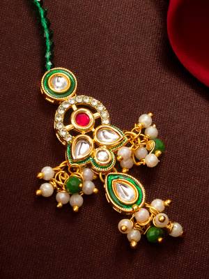 Green meenakari pearl maang tikka 4